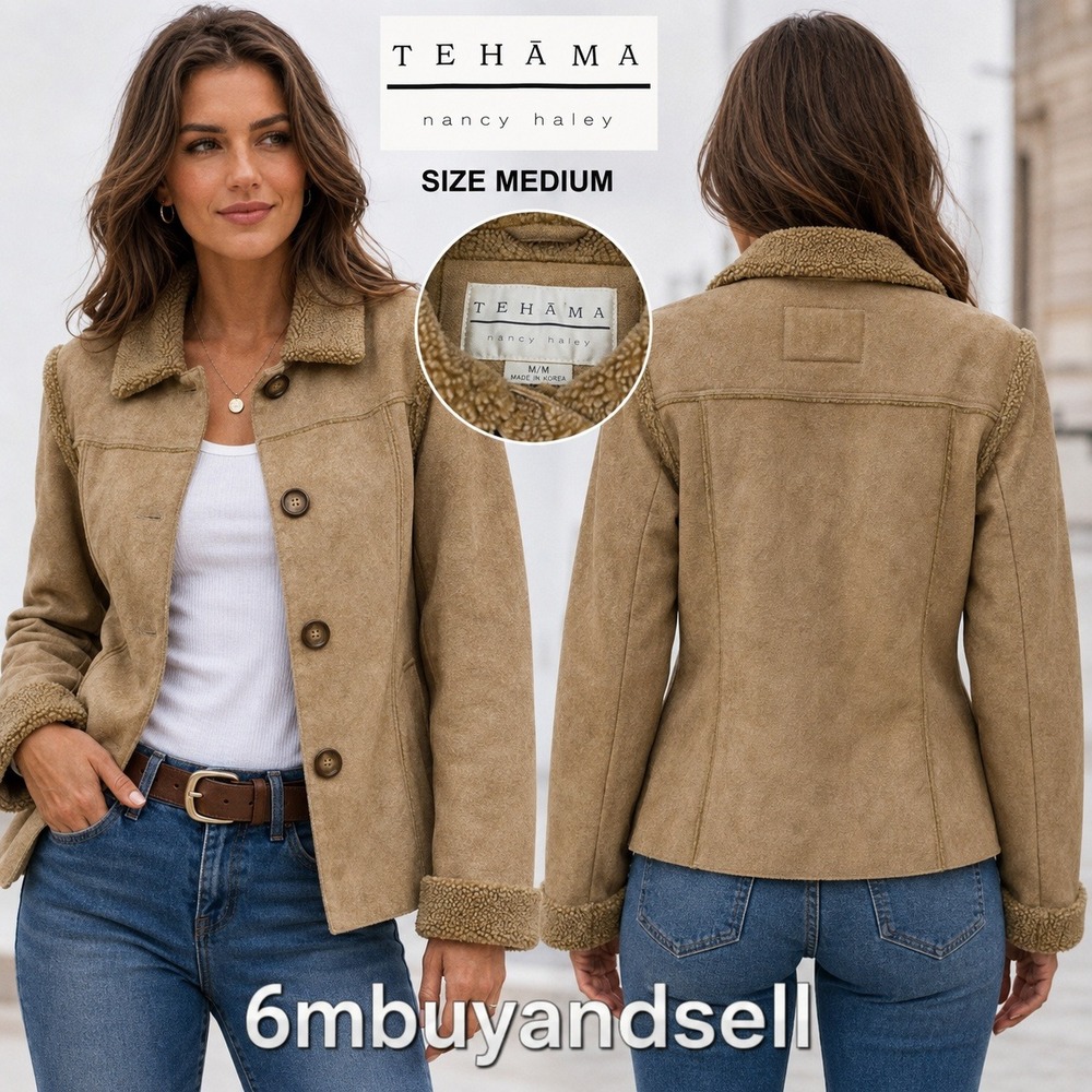 Tehama Nancy Haley‎ Womens Medium Tan Faux Suede Sherpa Lined Western Jacket Y2K